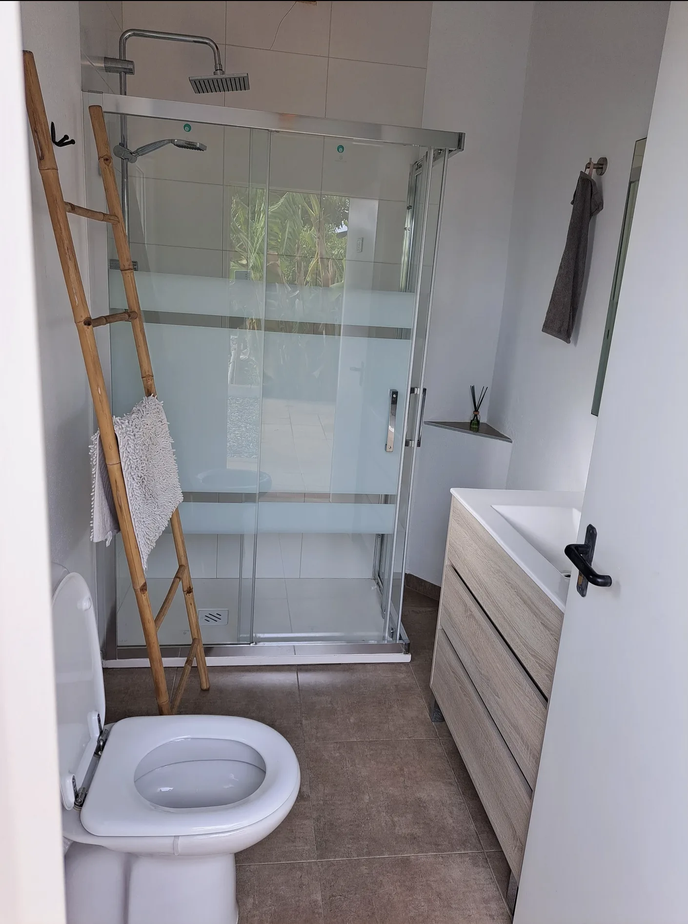 The sanitary facilities: shower and toilet